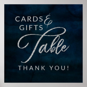 Poster Cartes et cadeaux de mariage bleu lustré Navy pour