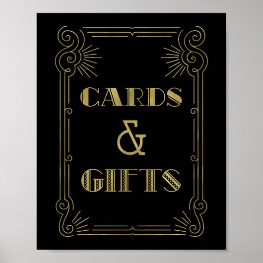 Poster Cartes et cadeaux de mariage enseigne or noir anné (Devant)