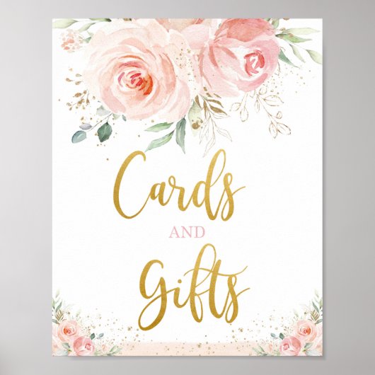 Poster Cartes et cadeaux de table Fleurs roses Blush chic (Devant)