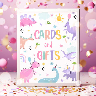 Poster Cartes Et Cadeaux Dinosaures Roses Anniversaire