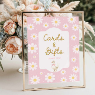Poster Cartes et cadeaux d'oie et de marguerite rose
