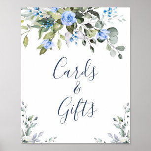 Poster Cartes et cadeaux Elegant Eucalyptus Blue Roses