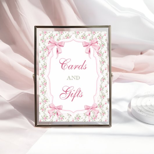 Poster Cartes et cadeaux Elégante Coquette Rose Bow Anniv