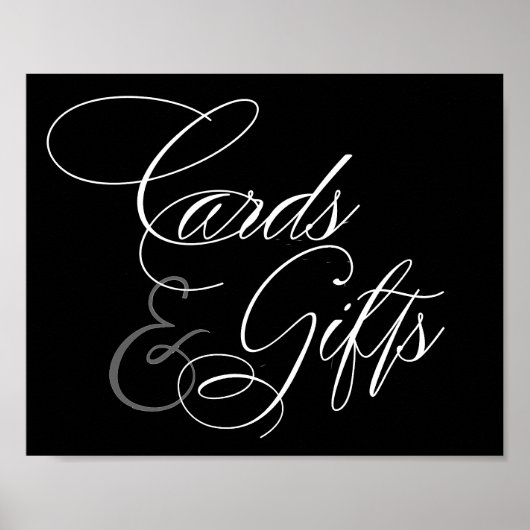 Poster Cartes et cadeaux élégants Script blanc | Panneau  (Devant)