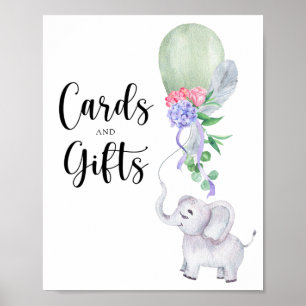 Poster Cartes et cadeaux éléphant & ballon pour baby show