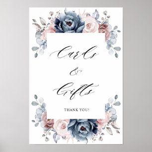 Poster Cartes et cadeaux en ardoise rose Rose bleu Dusty