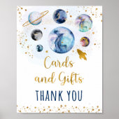 Poster Cartes et cadeaux en or bleu Space Signal d'annive (Devant)