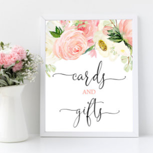 Poster Cartes et cadeaux enseigne rose or floral élégant