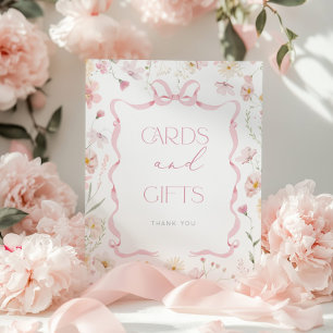 Poster Cartes et cadeaux Fleur sauvage ruban Nœud rose