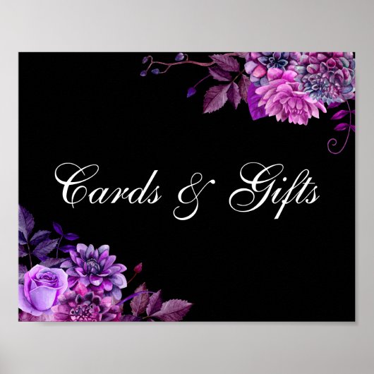 Poster Cartes et cadeaux. Fleur violette. Panneau mariage (Devant)