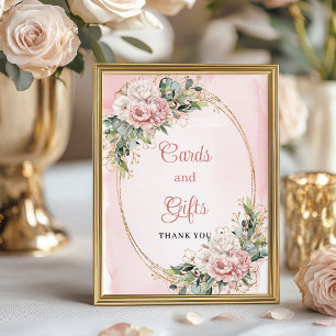 Poster Cartes et Cadeaux Fleuris en Or Rose Romantique