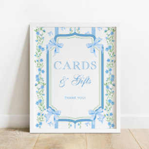 Poster Cartes et cadeaux Floral et Bow bleu