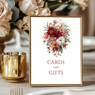 Poster Cartes et cadeaux floraux d'automne rouge profond