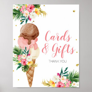 Poster Cartes et cadeaux floraux de crème glacée tropical
