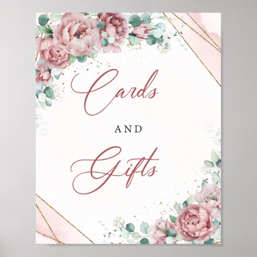 Poster Cartes et Cadeaux floraux dorés eucalyptus bohème (Devant)