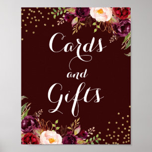 Poster Cartes Et Cadeaux Floraux Or Bourgogne Mariage