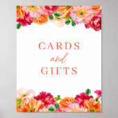 Poster Cartes et cadeaux floraux orange et rose vif (Devant)