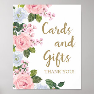 Poster Cartes et cadeaux floraux rose blanc Baby shower