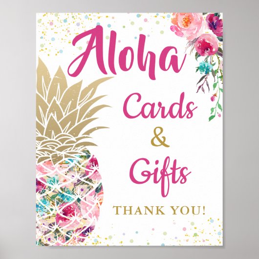 Poster Cartes et cadeaux floraux roses d'ananas tropicaux (Devant)