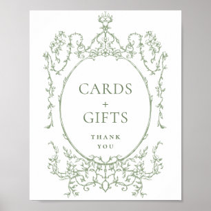 Poster Cartes et cadeaux floraux verts à la sauge ornée v