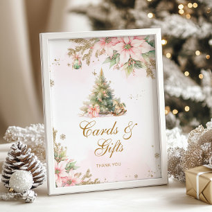 Poster Cartes et cadeaux hiver Noël arbre baby shower