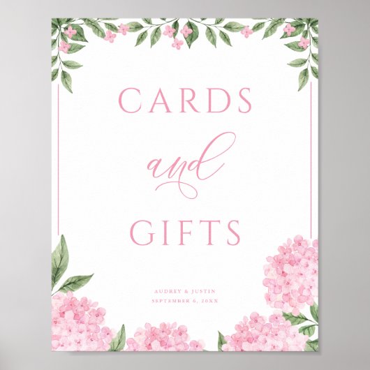 Poster Cartes et cadeaux Hydrangea rose Mariage (Devant)