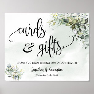 Poster Cartes et cadeaux mariage réception eucalyptus sig