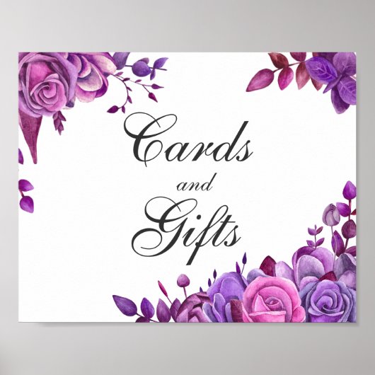 Poster Cartes et cadeaux. Mariage rose et violet (Devant)