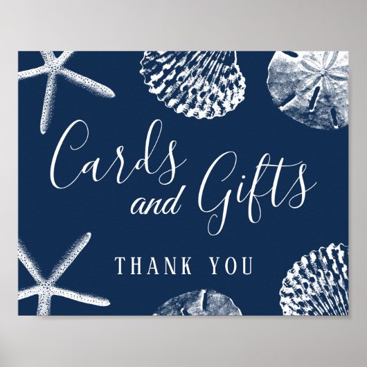 Poster Cartes et cadeaux Marine Blue Seashells Plage Mari (Devant)