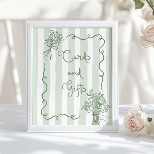 Poster Cartes et cadeaux Masque Sage vert main tiré