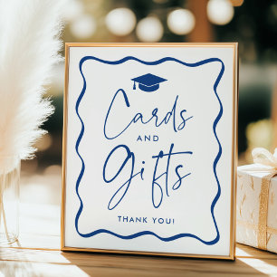 Poster Cartes et cadeaux modernes Blue Wavy Graduation