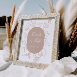 Poster Cartes et cadeaux Neutral Tan Floral Line