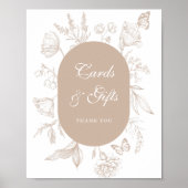 Poster Cartes et cadeaux Neutral Tan Floral Line (Devant)