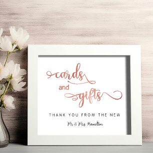 Poster Cartes et cadeaux or rose 8x10 moderne Mariage Sig