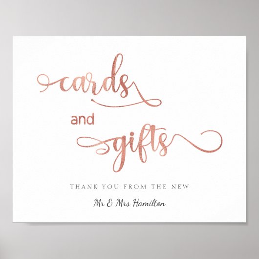 Poster Cartes et cadeaux or rose 8x10 moderne Mariage Sig (Devant)