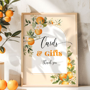 Poster Cartes et cadeaux oranges de anniversaire petit ch