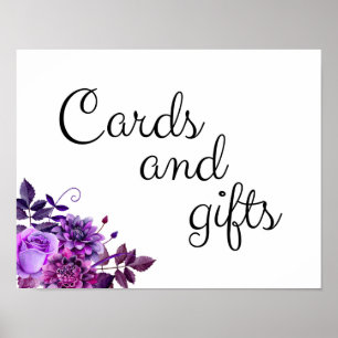 Poster Cartes et cadeaux pancarte de mariage Fleurs viole