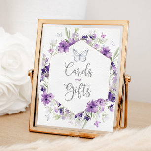 Poster Cartes et cadeaux papillon à cadre argenté violet