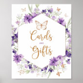 Poster Cartes et cadeaux papillon à cadre doré violet (Devant)
