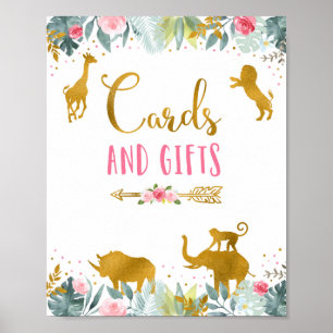 Poster Cartes et cadeaux Pink Gold Safari Signal d'annive