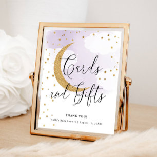 Poster Cartes et cadeaux Purple Gold Lune Baby shower Tab