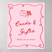 Poster Cartes et cadeaux rose et rouge dessinés à la main (Devant)