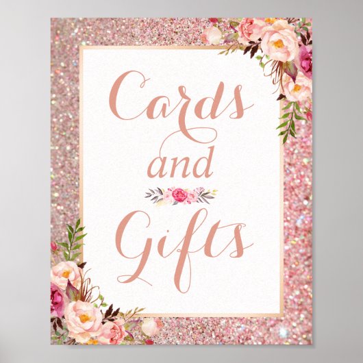 Poster Cartes et cadeaux Rose Parties scintillant or Flor (Devant)
