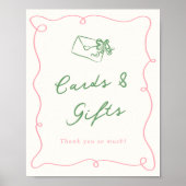 Poster Cartes et cadeaux roses et verts dessinés à la mai (Devant)