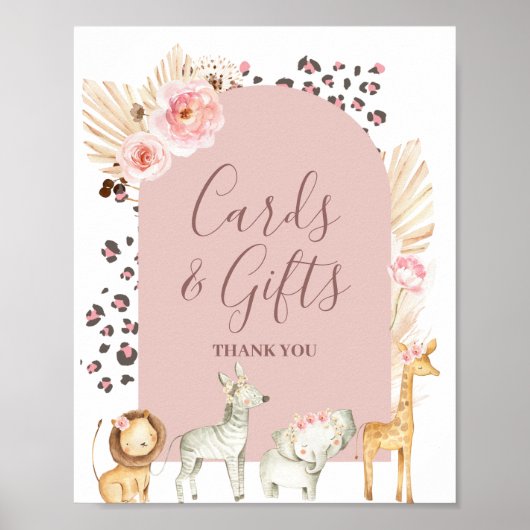 Poster Cartes et Cadeaux Safari Animaux Herbe Pampas Boho (Devant)