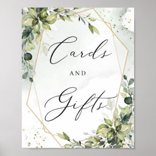 Poster Cartes et cadeaux signe verdure boho feuillage or