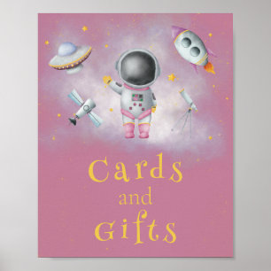 Poster Cartes et cadeaux Spatiale fille astronaute roquet