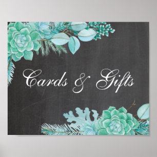 Poster Cartes et cadeaux. Succulent menthe. Mariage table
