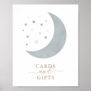 Poster Cartes et cadeaux sur la lune Baby shower garçon