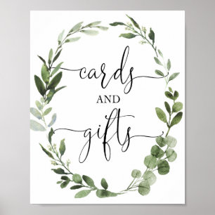Poster Cartes et cadeaux verdure couronne baby shower sig